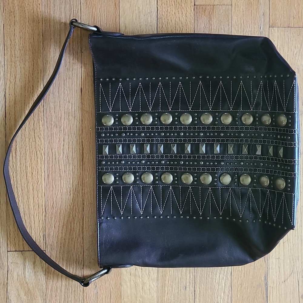 Brown Studded Leather Tote Bag